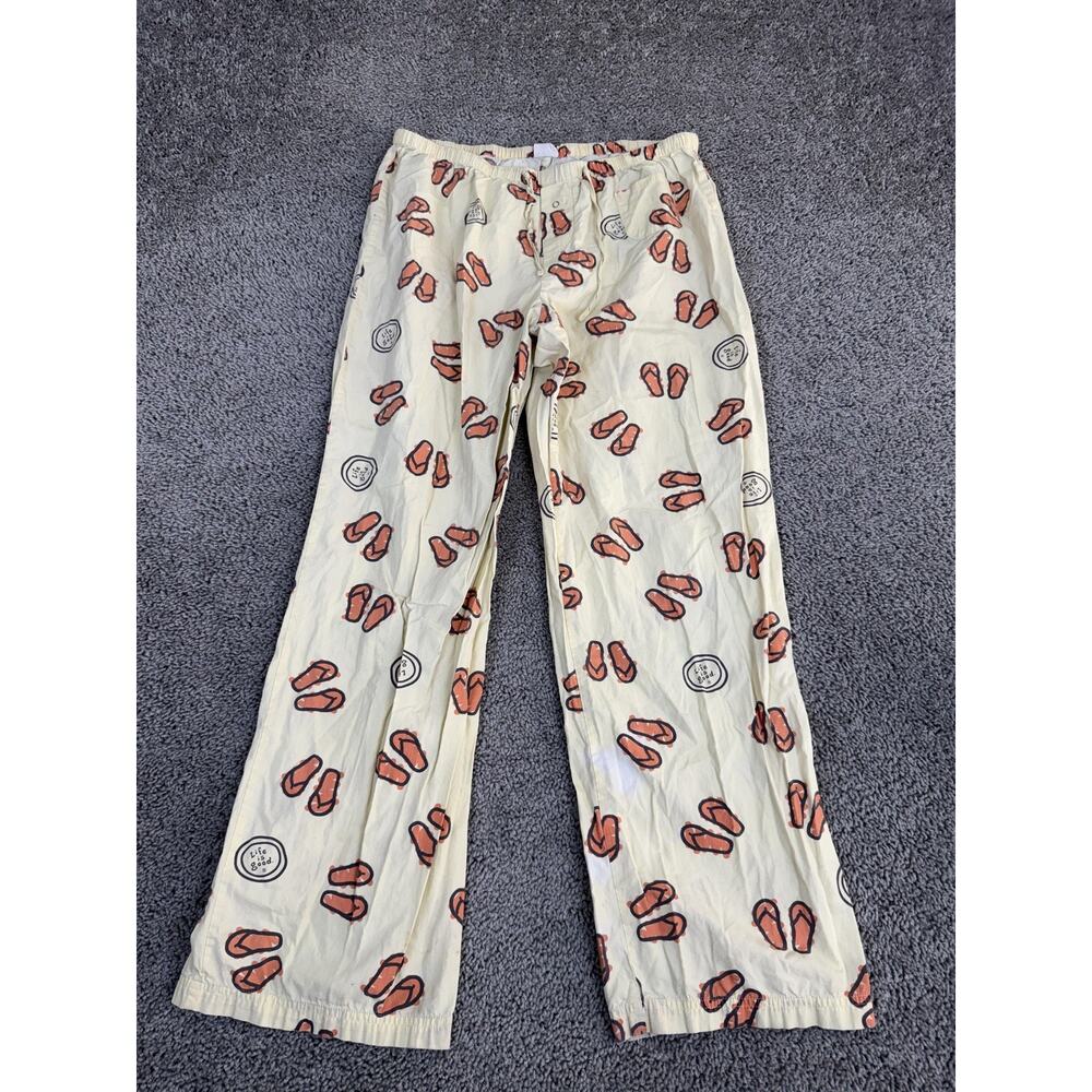 Life Is Good Pants Mens Large Yellow Flip Flop Print Lounge Pajama Sleepwear